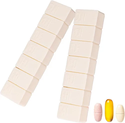 Vista 10 de Paquete de 2 pastilleros semanales, extra grande para 7 días, lindos pastilleros de viaje diario, pastillero para vitaminas, medicina, aceite