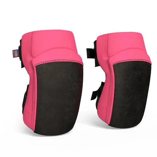 Vista 8 de PRO - Rodilleras estilo constructor para mujer con 3 niveles de protección, rosa, 1 par, tapa de plástico de soporte plano y cierres ajustables