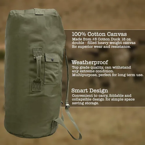 Vista 7 de BaHoki Essentials Bolsa de lona de lona resistente con carga superior para el mar, bolsas de viaje de carga verde militar, forro polar verde