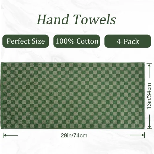 Vista 4 de Jacquotha Paquete de 4 toallas de mano suaves, juego de toallas faciales a cuadros verdes para baño, toallas de cocina decorativas de secado rápido