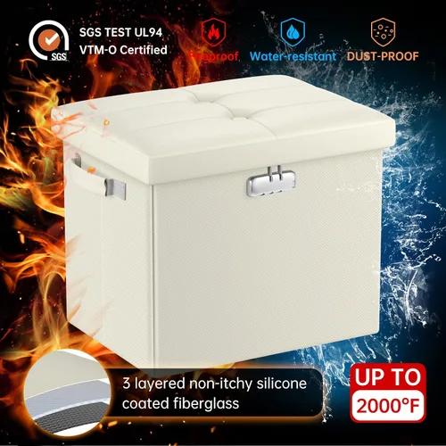Vista 6 de DocSafe Otomana de almacenamiento con cerradura, caja de almacenamiento plegable de 17 pulgadas resistente al fuego y al agua con asas, segura
