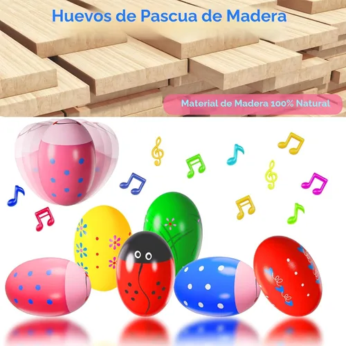Vista 3 de Paquete de 6 agitadores musicales de percusión de madera, rellenos de calcetín para niños pequeños de 1-3 años, rellenos de calcetín navideños