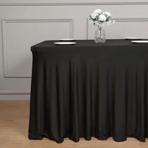 Vista 2 de Efavormart - Falda de mesa rectangular de una pieza de elastano de 6 pies, color negro, con volantes