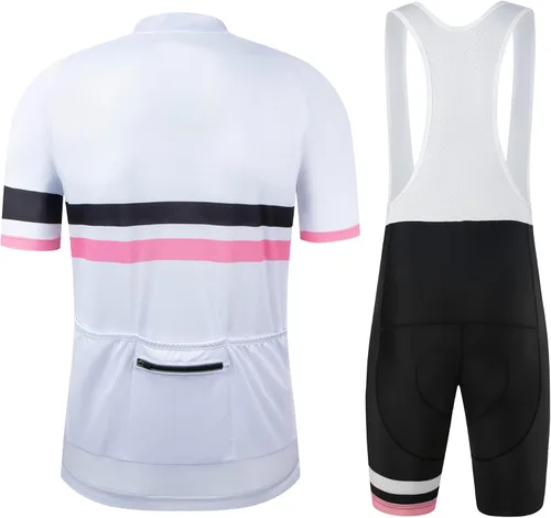 Vista 2 de CR - Conjunto de camiseta de ciclismo para hombre, con cremallera, bolsillo con cremallera, manga corta, kits de ciclismo, pantalones cortos