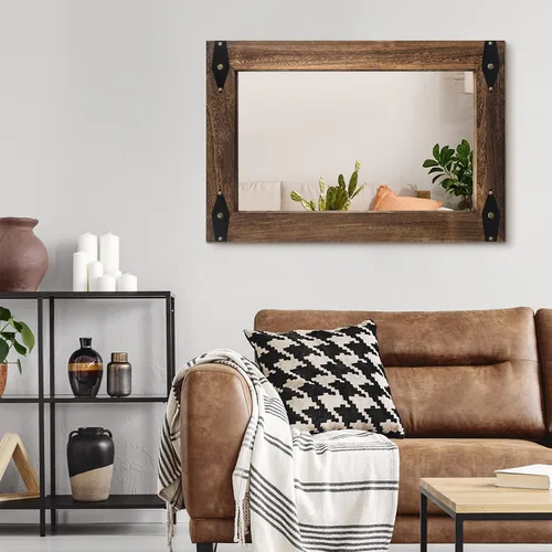 Vista 6 de blue page Espejo para pared, espejo de madera rústica con marco de madera, espejo rectangular decorativo para montar en la pared para baño