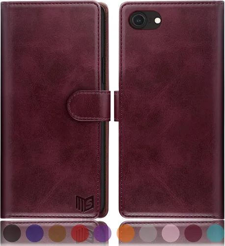 Vista 10 de SUANPOT para iPhone 7/8/SE2/SE 3rd 2020/2022 4.7" Funda tipo cartera con bloqueo RFID y soporte para tarjeta de crédito, Libro tipo Flip de piel
