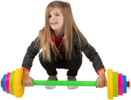 Vista 8 de Juego de Pesas para Niños - Barra con 8 Placas Ajustables - Gimnasio de Juego Interior para Niños Juego de Entrenamiento para Niños Pequeños