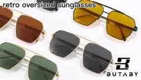 Vista 8 de BUTABY Gafas de sol retro para mujeres y hombres vintage cuadradas de gran tamaño polarizadas clásicas marco de metal UV400 gris dorado Gold Frame