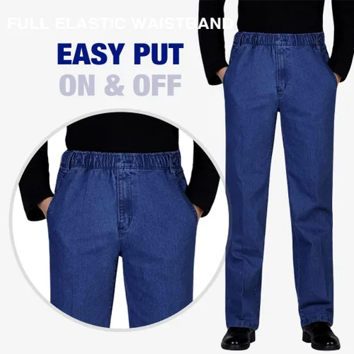 Vista 2 de IDEALSANXUN Pantalones de mezclilla de ajuste holgado con cintura elástica para hombre