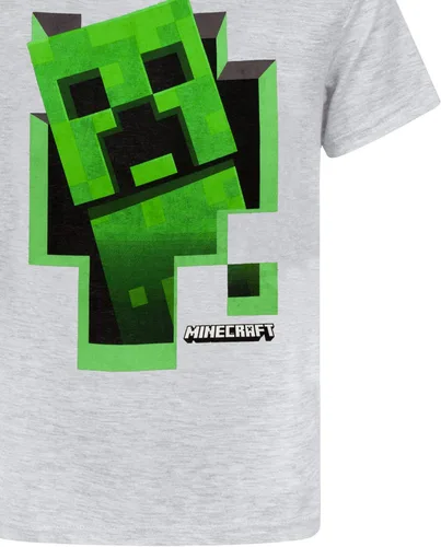 Vista 5 de Minecraft Boys T Shirt Green Creeper Kids Grey Short Sleeve Mojang Top