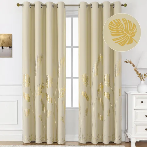 Vista 83 de BUHUA Cortinas pequeñas para ventana de 36 pulgadas de largo, 2 paneles, cortinas opacas con elegantes ramas de árbol plateadas, cortinas de bloqueo
