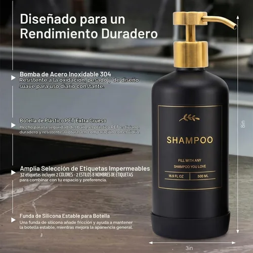 Vista 4 de Prus Waso Dispensador de champú para ducha, negro y dorado