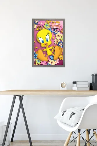 Vista 6 de Trends International Looney Tunes - Póster de pared de Tweety Bird de poder, 14.725 x 22.375 pulgadas, versión enmarcada de madera de granero