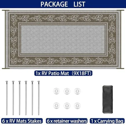 Vista 5 de EEZ RV Products Alfombras de 9 pies x 12 pies Color Marrón Viña de Alta Resistencia Reversibles/Duraderas para Patio Exterior/Caravana Vienen