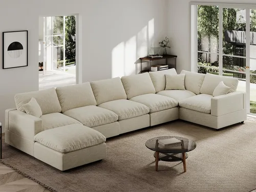 Vista 40 de Sofá seccional moderno de lino en forma de L para sala de estar, sofás modulares con relleno de plumón, fundas de cojín de sofá desmontables, sofá
