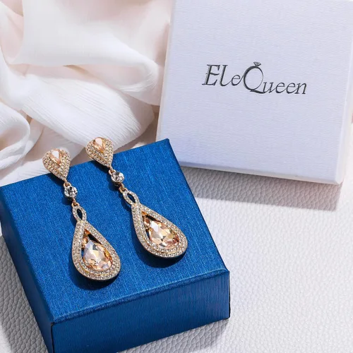 Vista 7 de EleQueen Aretes largos de cristal austriaco en forma de lágrima para novias, aretes colgantes de araña Art Deco para mujeres de graduación