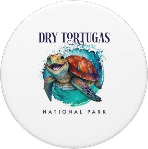 Vista 3 de Dry Tortugas National Park Watercolor Happy Sea Turtle PopSockets Swappable PopGrip