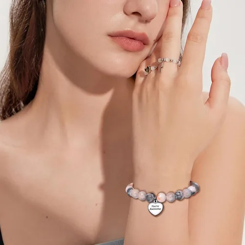 Vista 6 de VGWON Regalos únicos inspiradores para mujeres, pulseras de piedra natural, regalos de cumpleaños para mejores amigas para mujeres y adolescentes, a