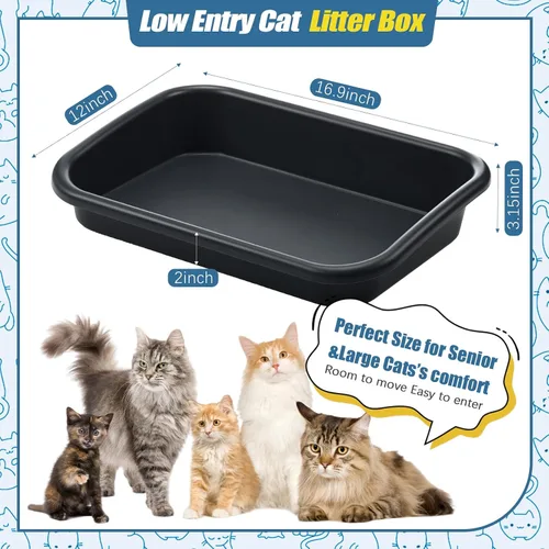 Vista 2 de Uiifan 3 cajas de arena extra grandes para gatos de entrada baja para gatos mayores, caja de arena abierta para gatos mayores, discapacitados, gatos