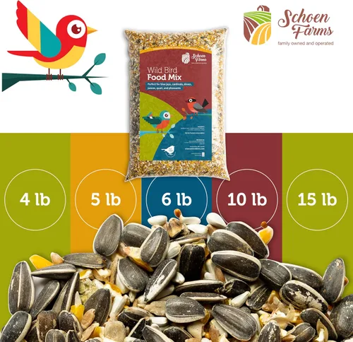 Vista 6 de Schoen Farms Mezcla gourmet de alimentos para pájaros silvestres (10 libras) para cardenales, garbanzos, trepadores, pájaros carpinteros y pájaros