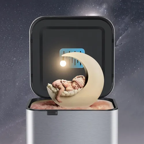 Vista 7 de HASMI Basurero inteligente de acero inoxidable con tapa de inducción automática de 12 litros, cubo de basura cuadrado para cocina, suave y suave