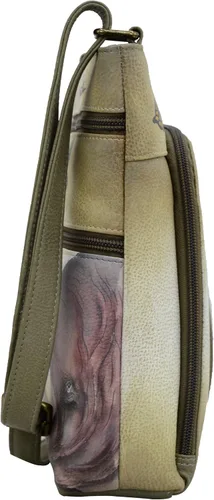 Vista 4 de Anuschka Bolso cruzado de cuero genuino pintado a mano para mujer con organizador de cremallera frontal y protección RFID, portatarjetas y ventana