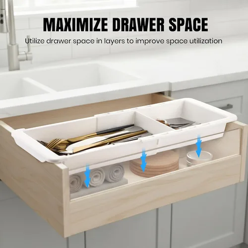 Vista 5 de Enhon Organizador de cajones deslizante expandible para cajones de cocina, bandeja organizadora de cajones profundos con divisores ajustables