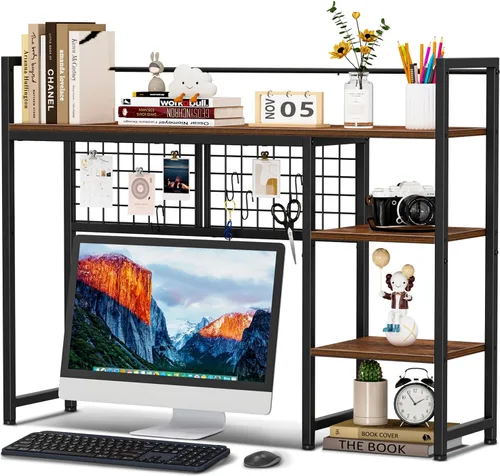 Vista 13 de Snughome Estante de escritorio, estante organizador de escritorio de 38.6 pulgadas, gabinete de escritorio para monitor de computadora, estante