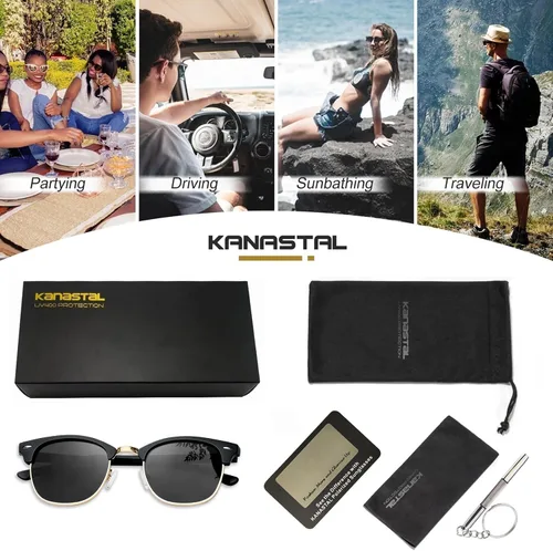 Vista 6 de KANASTAL Gafas de sol polarizadas sin montura semi para hombres y mujeres, montura clásica con montura UV400