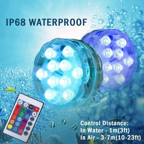 Vista 4 de AquaMiracle Luces LED sumergibles con mando a distancia, impermeables, operadas por batería, luces multicolor que cambian de color para jacuzzi