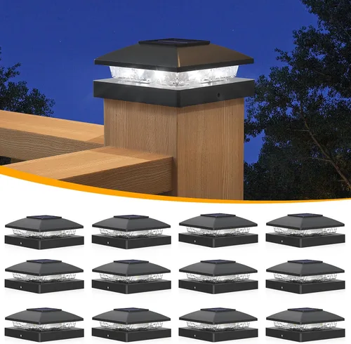 Vista 14 de APONUO Luces solares para postes de 4 x 4 – IP64 impermeable, blanco cálido, luces inalámbricas de valla y luces de cubierta para patios, jardines