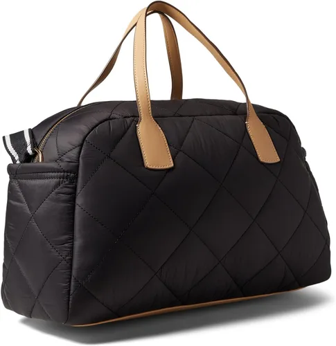 Vista 2 de Anne Klein Nylon acolchado Weekender, Negro Arena Cálida Cincha Negro-Blanco