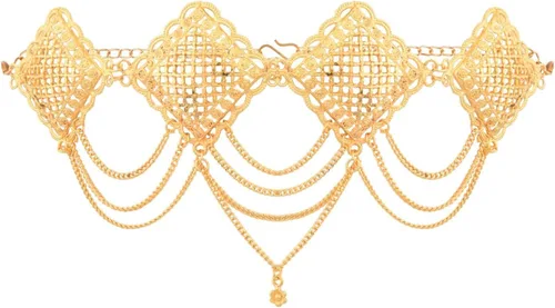 Vista 5 de Efulgenz Gold Tone Indian Jewelry for Women Dubai Style Kamarbandh Indian Gold Tone Big Flower Pendant Multilayer Chain with Leaf Kamarbandh Belly