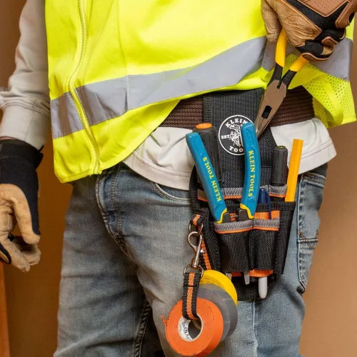 Vista 4 de Klein Tools 5240 Bolso para herramientas Tradesman Pro, con 9 bolsillos, cordón adhesivo, bucle de túnel de 2 pulgadas, excelente funda