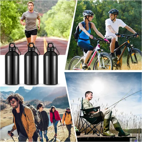 Vista 6 de CHENGU Paquete de 16 botellas de agua de aluminio, 20 onzas, botellas de Negro