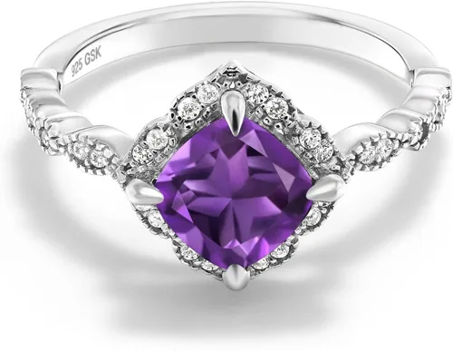 Vista 57 de Gem Stone King Anillo de compromiso solitario de moissanita blanca con piedra natal de corte cojín de 0.276 in para mujer, plata de ley 925
