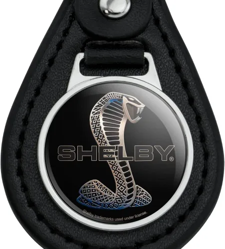 Vista 3 de Llavero con logotipo Shelby Cobra de cuero negro