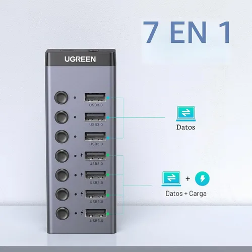 Vista 2 de UGREEN - Hub USB 3.0, adaptador USB de 7 puertos con 4 puertos de carga inteligentes