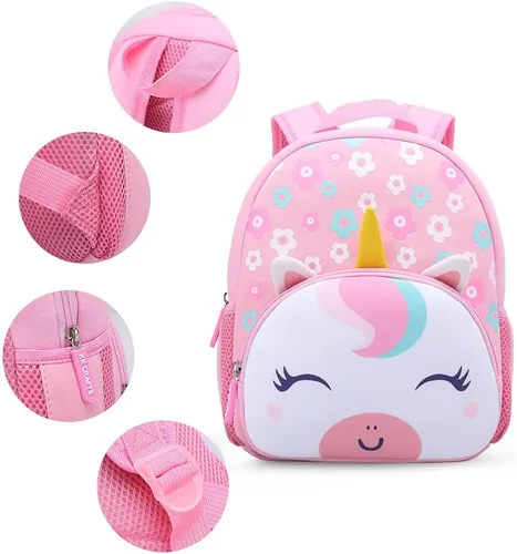 Vista 4 de Mochila impermeable para niños de 2 a 5 años, para el jardín de niños, mochila 3D de lindos dibujos animados, de neopreno, mochila de animales