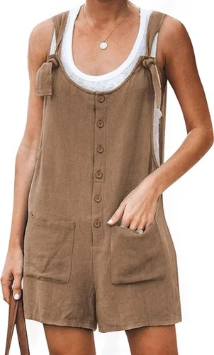 Vista 33 de Yeokou overol casual de verano de lino y algodón para mujer