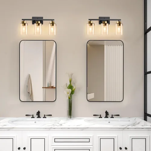 Vista 8 de IZORRO Lámparas de baño, modernas luces de tocador, accesorios de iluminación de baño sobre espejo con pantalla de vidrio transparente, aplique