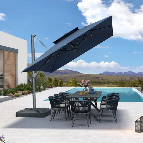 Vista 21 de PURPLE LEAF Sombrilla de Patio Voladiza de 10' x 13' para Exteriores con Base de 330 libras, Sombrilla Rectangular Grande Resistente al Viento