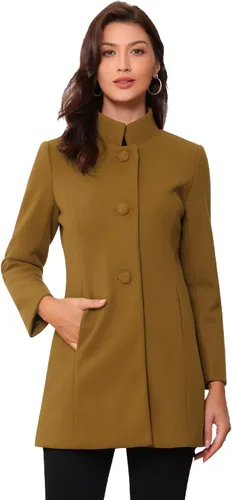 Vista 21 de Allegra K Abrigo de invierno para mujer, abrigo de cuello alto medio largo Negro