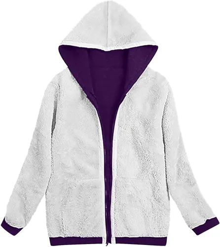 Vista 4 de TWGONE Chaquetas de invierno para mujer, con forro polar y capucha, abrigo cálido liso