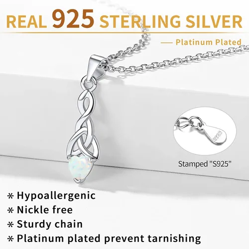 Vista 3 de ChicSilver Collar con colgante de nudo celta de plata de ley 925 con forma de corazón brillante de 18 pulgadas (con caja de regalo)