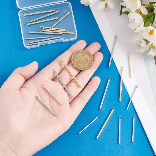 Vista 4 de UNICRAFTALE Metal Bar Charms Stainless Steel Bar Pendants Golden & Stainless Steel Color Charms Metal Necklace DIY Pendant for Earrings Jewelry