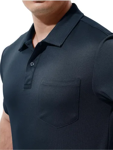 Vista 5 de YSENTO Camisas polo de manga corta con cuello y bolsillo para hombre, marino