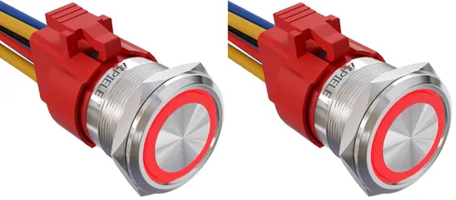 Vista 21 de APIELE Interruptor de Botón Pulsador con Pestillo de 10 Amperios 22mm 12V Ojo de Ángel LED Impermeable Aleación de Aluminio Redondo Autobloqueante