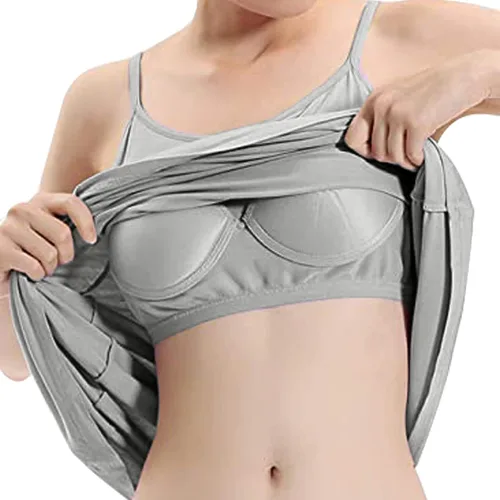 Vista 5 de Vestido completo para mujer, brasier integrado, ropa de dormir con tirantes delgados ajustables