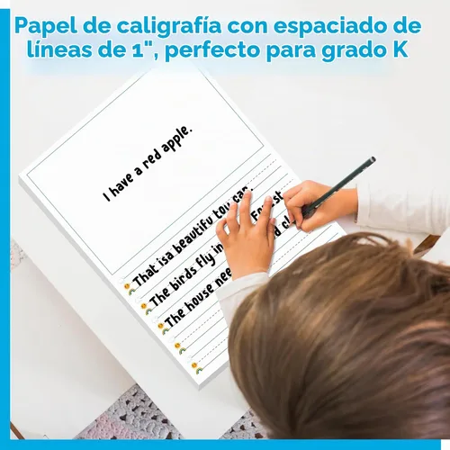 Vista 5 de 100 hojas de papel de escritura a rayas, impresión de doble cara, espacio de líneas de 1 pulgada con área en blanco, papel de escritura a mano